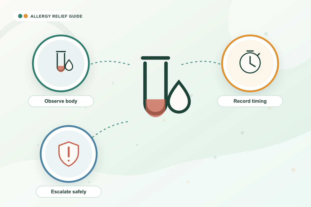 Allergies in Babies medical illustration with blood, clock, emergency guidance cues