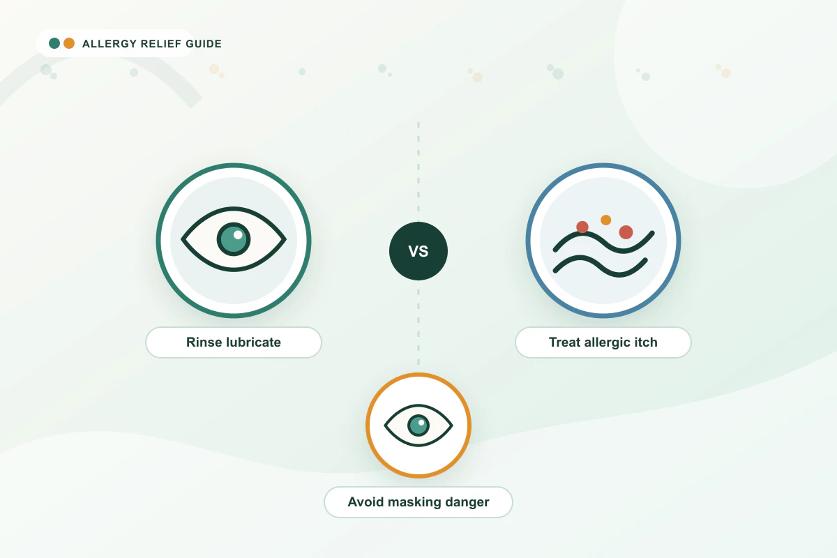 Allergy Eye Drops Compared medical illustration with eye, skin, eye guidance cues