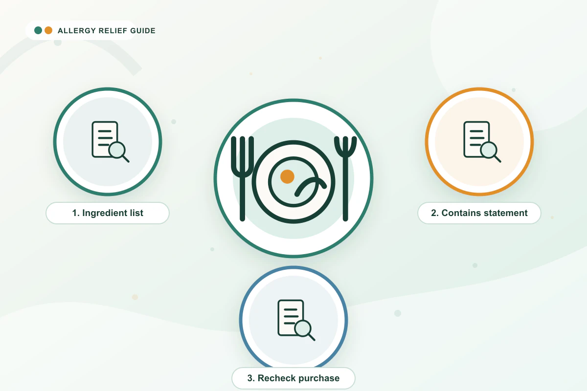 Reading Food Labels for Allergens medical illustration with label, label, label guidance cues