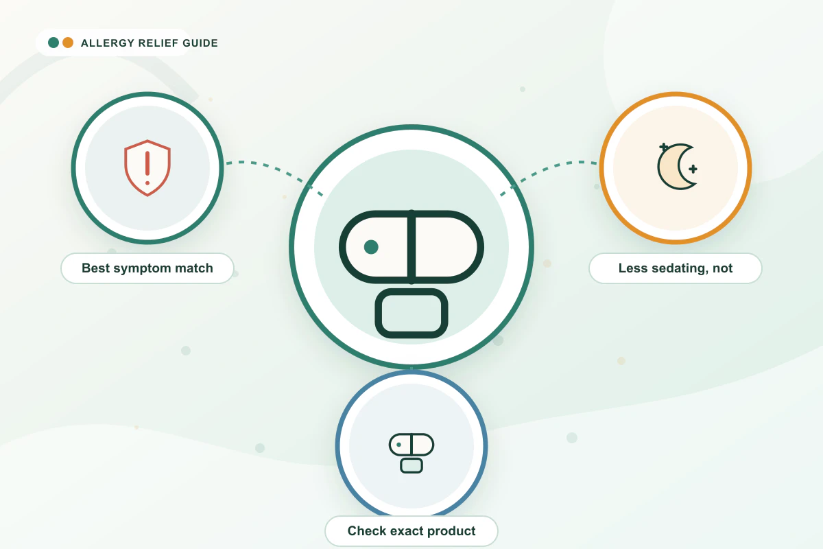 Loratadine (Claritin) Guide medical illustration with emergency, moon, medicine guidance cues