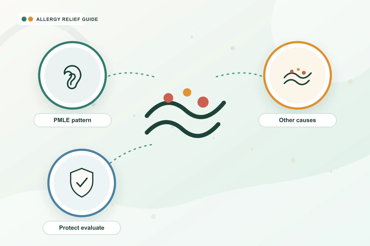 Sun Allergy (PMLE) medical illustration with ear, skin, shield guidance cues